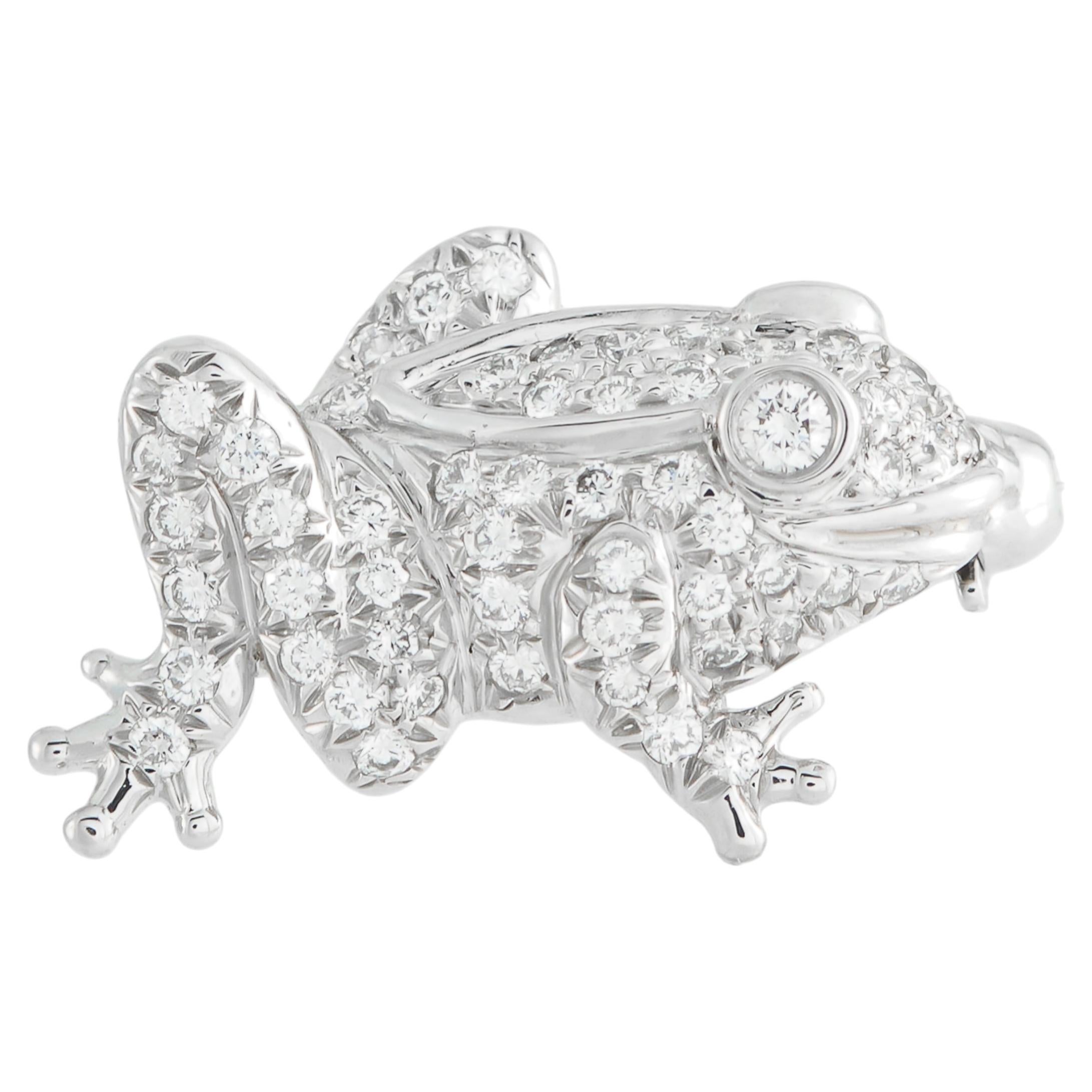 Tiffany & Co. Mini 18K White Gold Diamond Frog Brooch