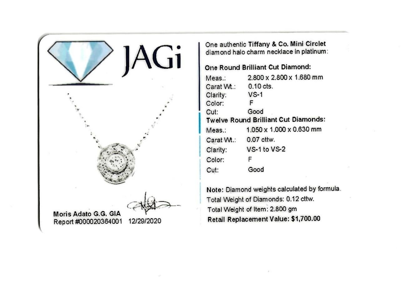 Tiffany & Co. Mini Circlet Diamond Halo Pendant Necklace in Platinum Chain 4