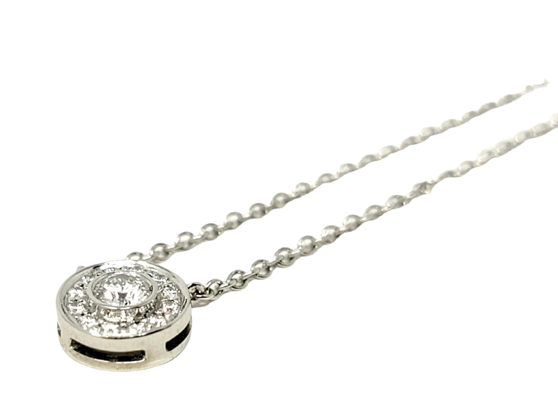 Round Cut Tiffany & Co. Mini Circlet Diamond Halo Pendant Necklace in Platinum Chain