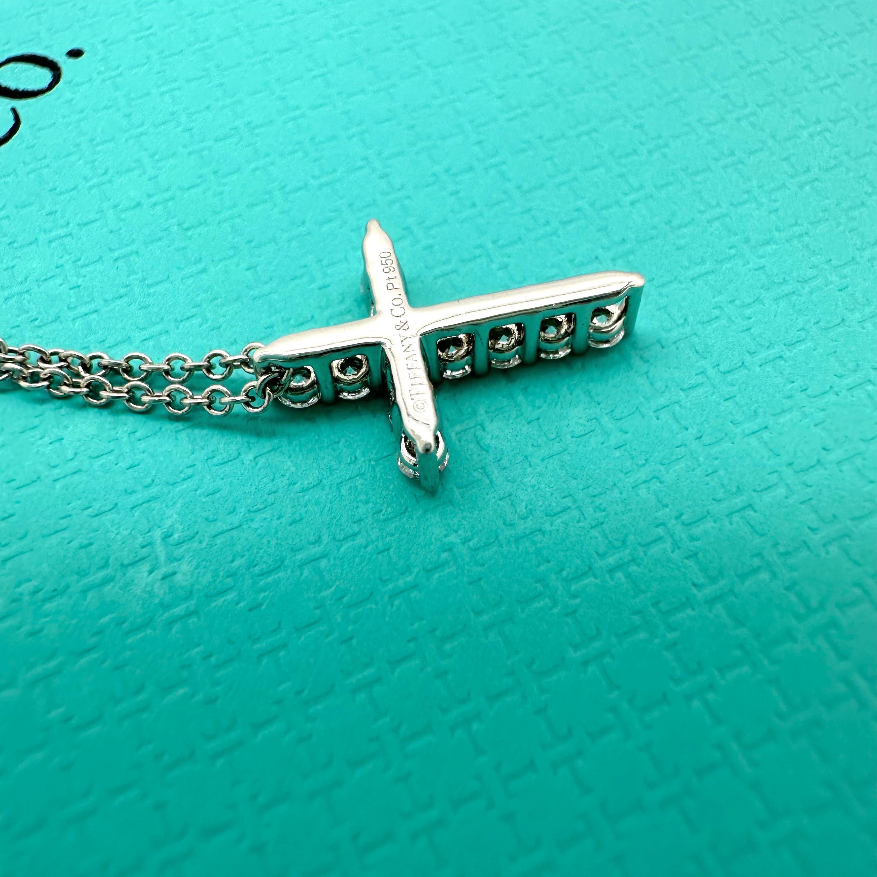 Tiffany & Co. Mini Diamond Cross Pendant in Platinum In Excellent Condition In San Diego, CA