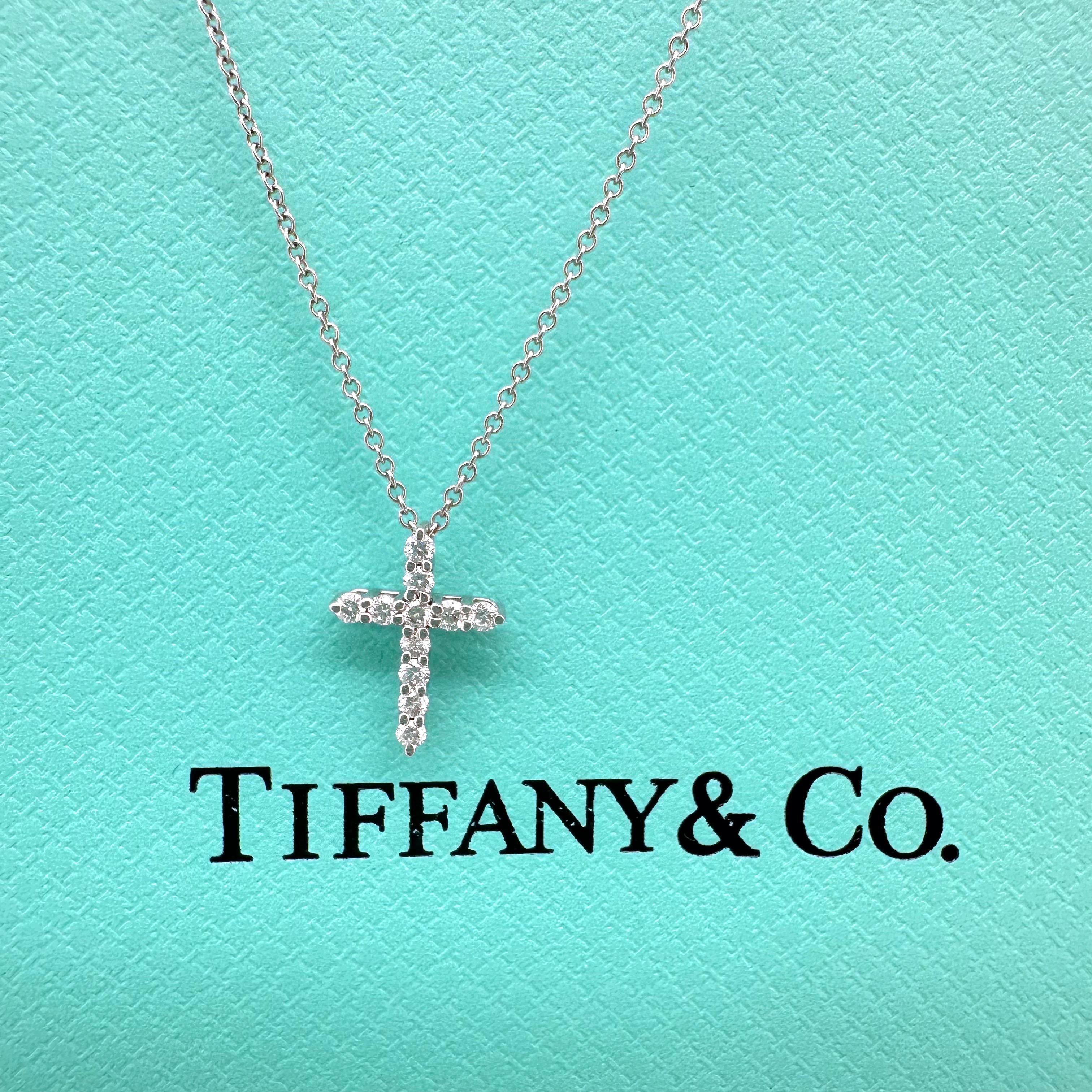Tiffany & Co. Mini Diamond Cross Pendant in Platinum 2