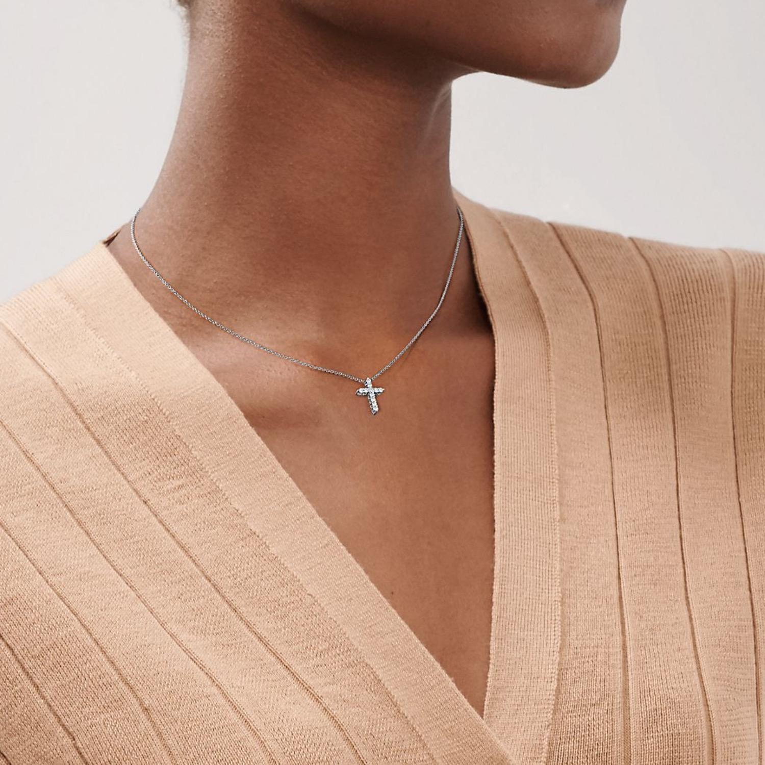 Tiffany & Co. Mini Diamond Cross Pendant in Platinum 4