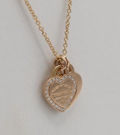 Tiffany & Co. Mini Double Heart Tag Pendant Rose Gold & Diamonds