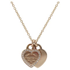 Tiffany & Co. Mini Double Heart Tag Pendant Rose Gold & Diamonds 