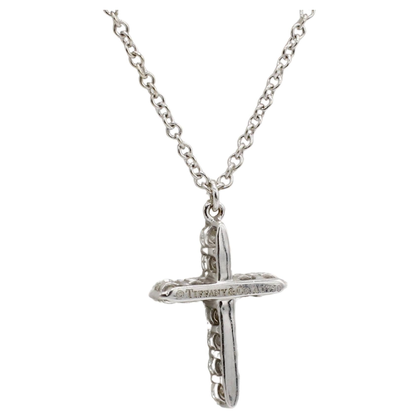 Modern Tiffany & Co. Mini Natural Diamond Cross Pendant Necklace  For Sale
