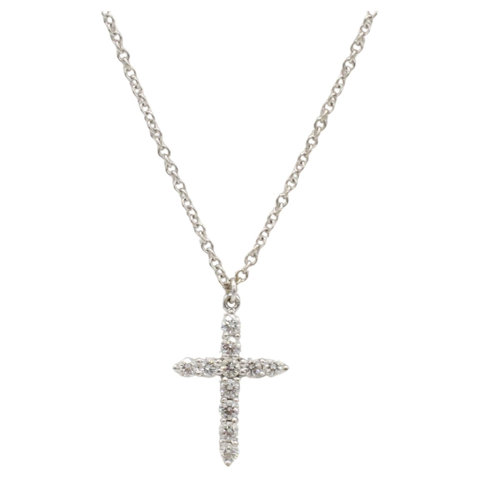 Tiffany & Co. Mini Natural Diamond Cross Pendant Necklace  For Sale
