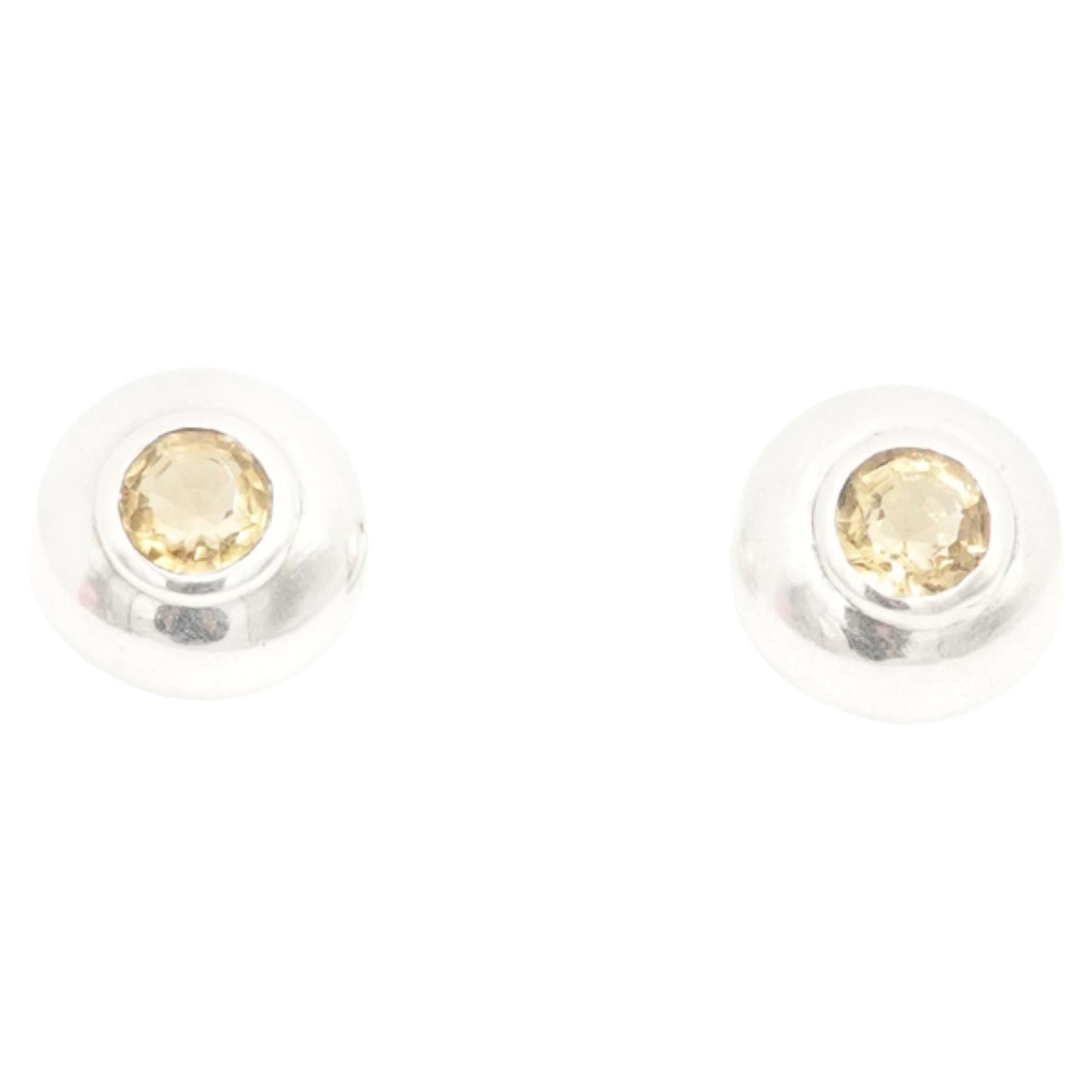 Tiffany & Co. Minimalist Sterling Silver Citrine Dome Stud Earrings C. 90s - 00s