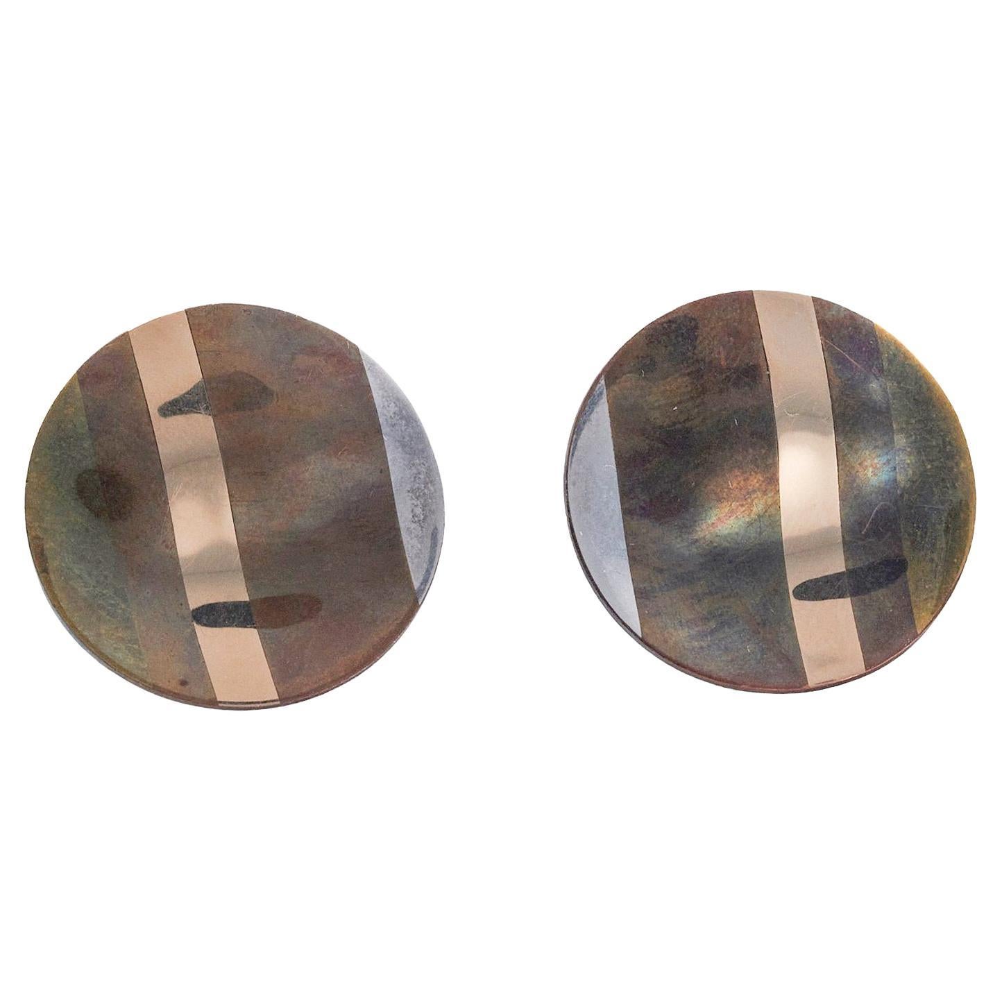 Tiffany & Co - Boucles d'oreilles disque en métal mixte et ondulé