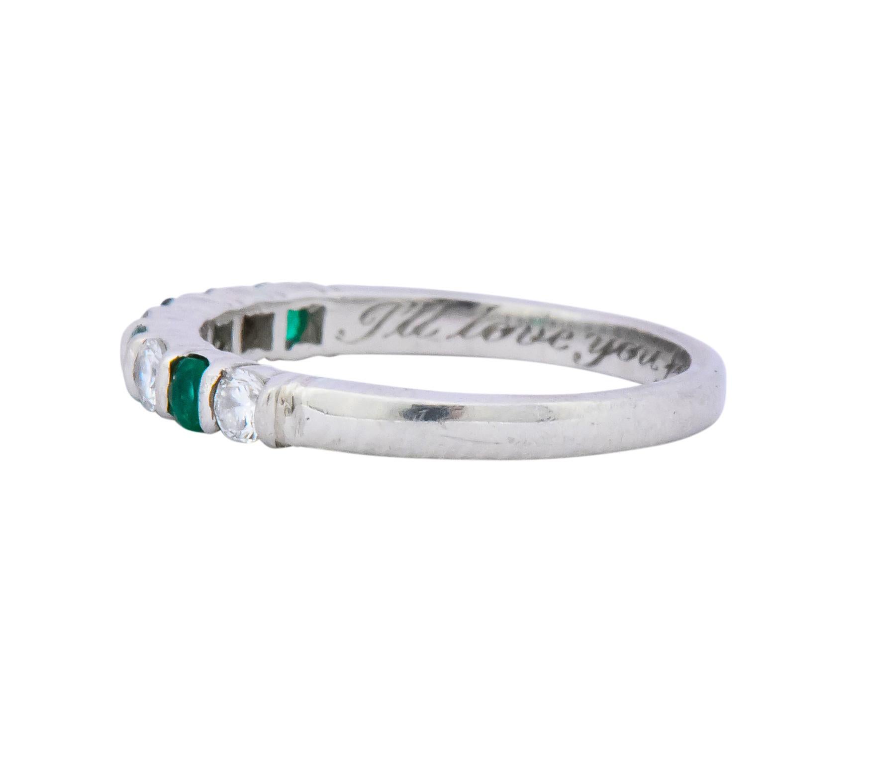 Round Cut Tiffany & Co. Modern 0.24 Carat Diamond Emerald Platinum Anniversary Band Ring