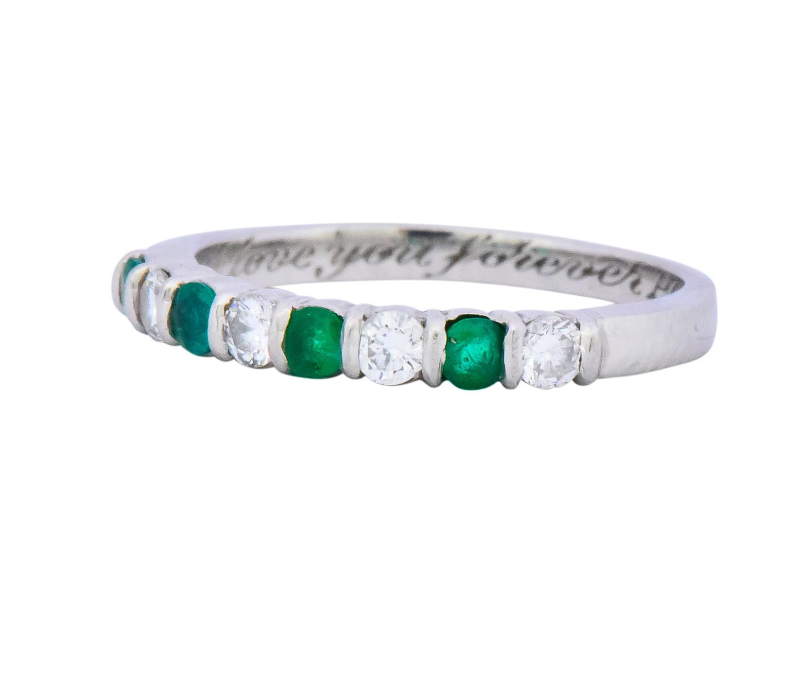 Tiffany & Co. Modern 0.24 Carat Diamond Emerald Platinum Anniversary Band Ring In Excellent Condition In Philadelphia, PA