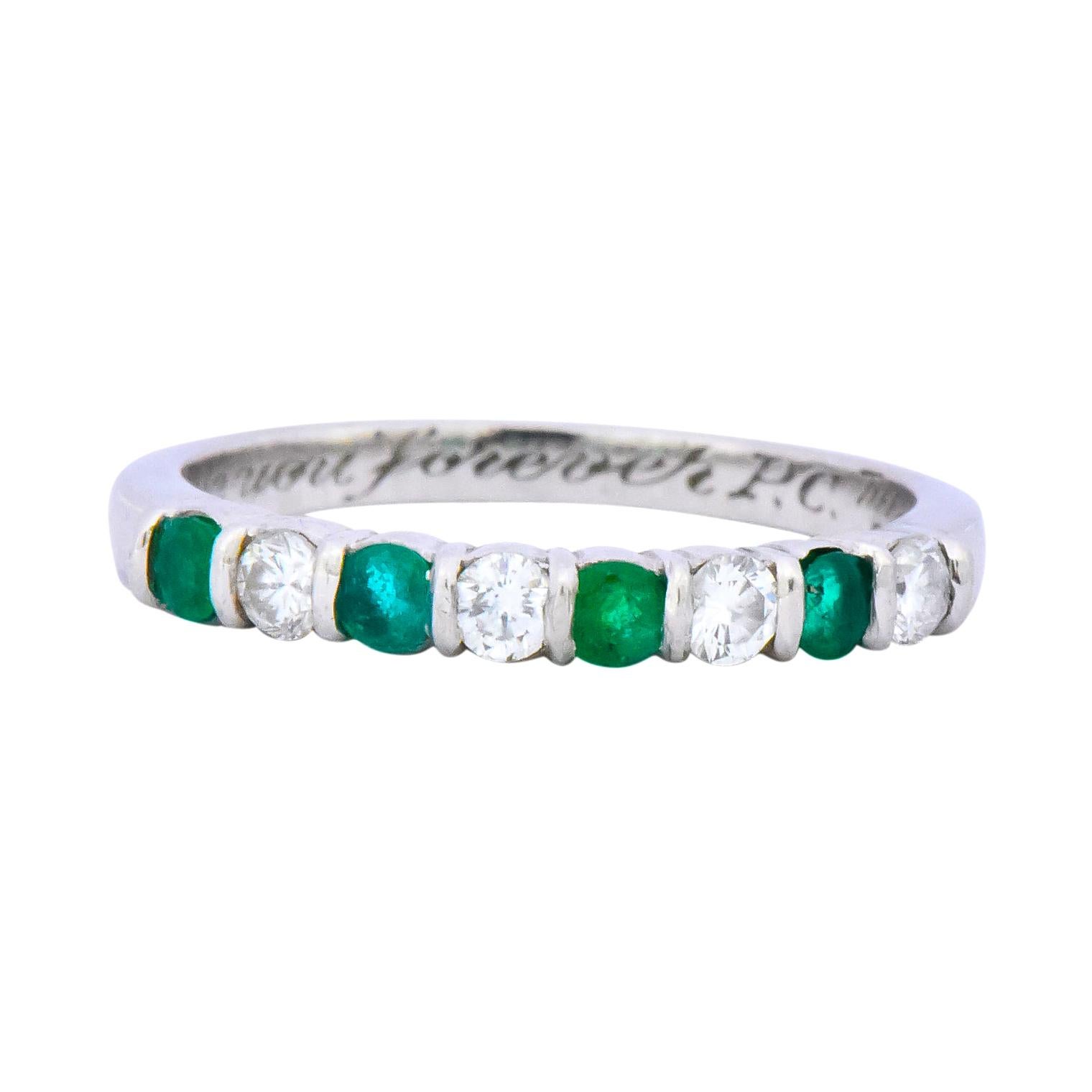Tiffany & Co. Modern 0.24 Carat Diamond Emerald Platinum Anniversary Band Ring