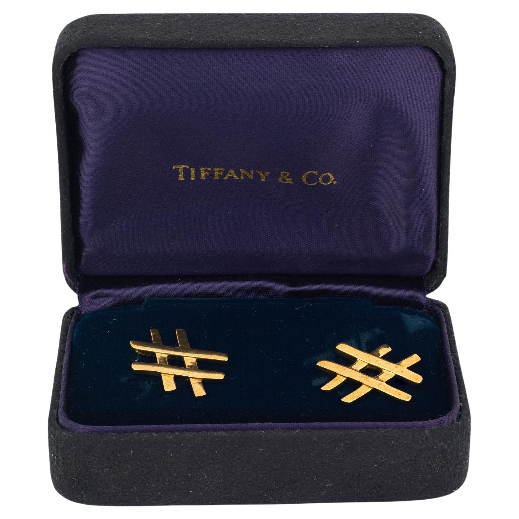 Tiffany 
Co. modern 18k yellow gold hashtag earrings