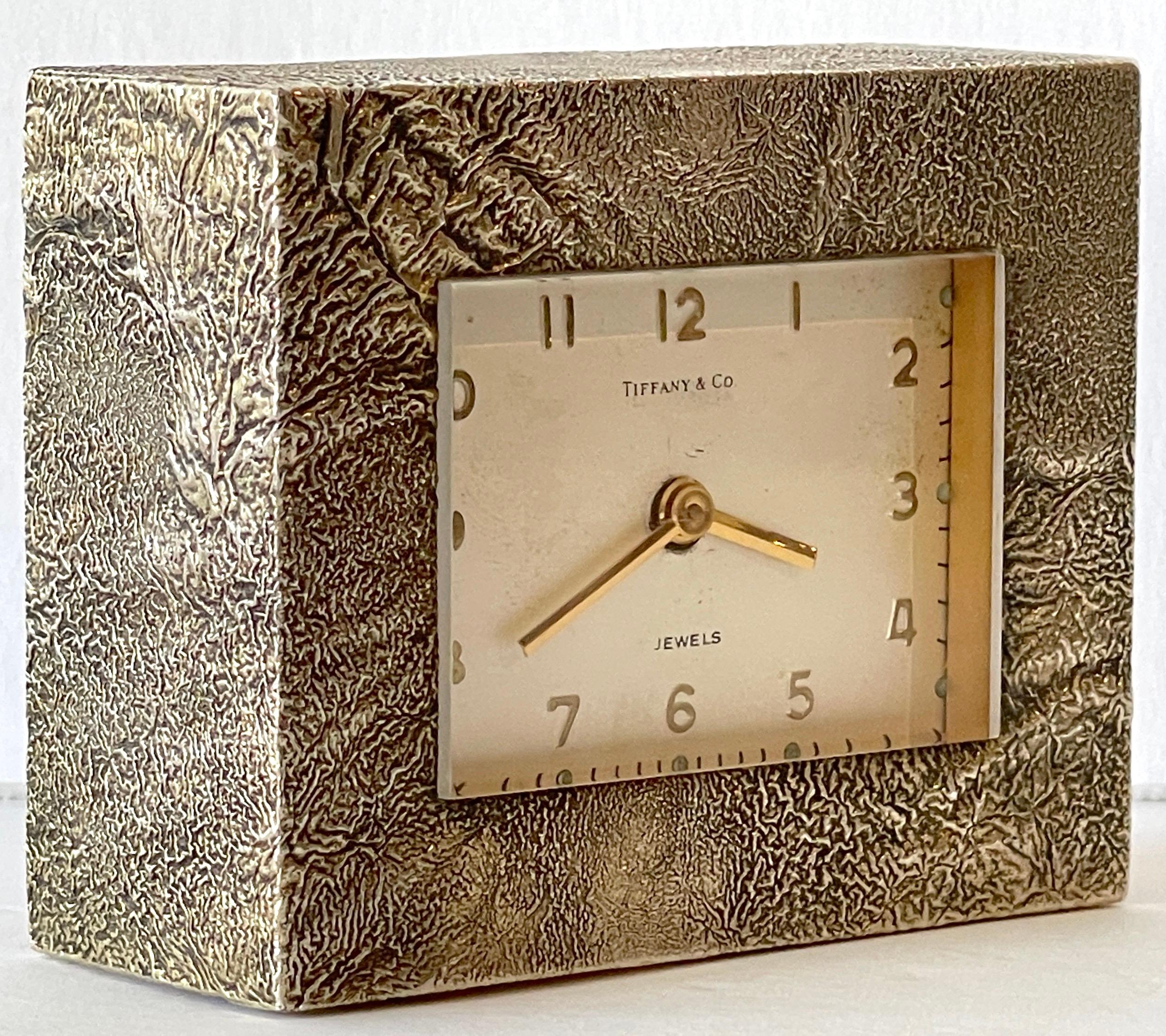 Tiffany & Co. Modern Cast Bronze 'Rockwork' Table Clock, Swiss Jeweled Movement 3