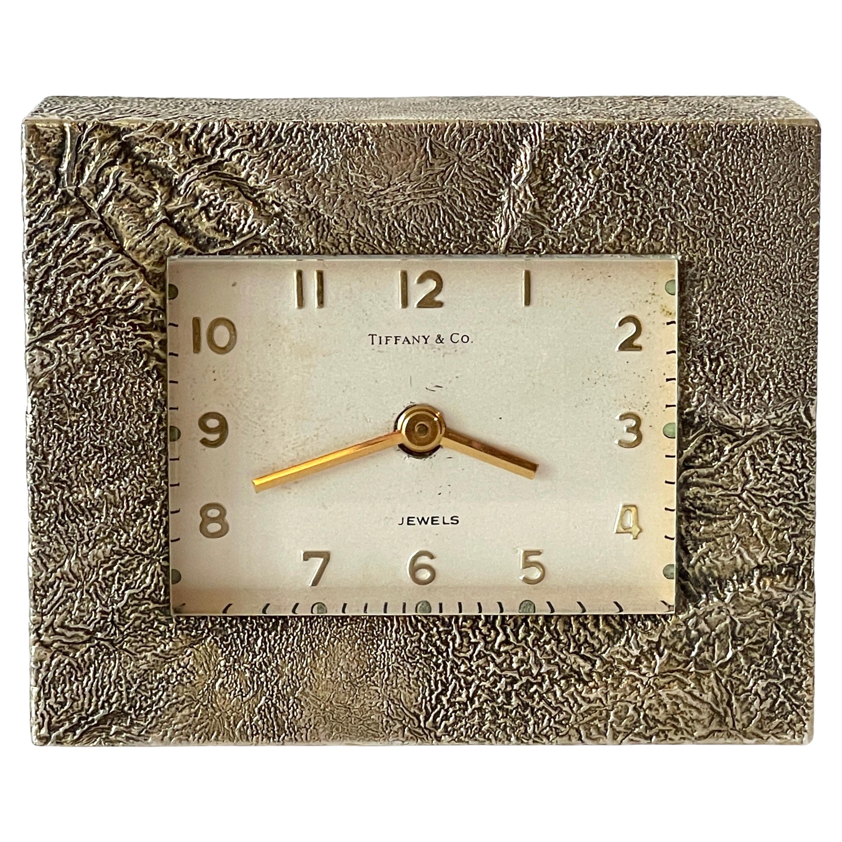 Tiffany & Co. Modern Cast Bronze 'Rockwork' Table Clock, Swiss Jeweled Movement For Sale