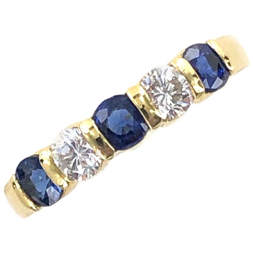 Tiffany & Co. Modern Diamond Sapphire 18 Karat Yellow Gold Band Ring