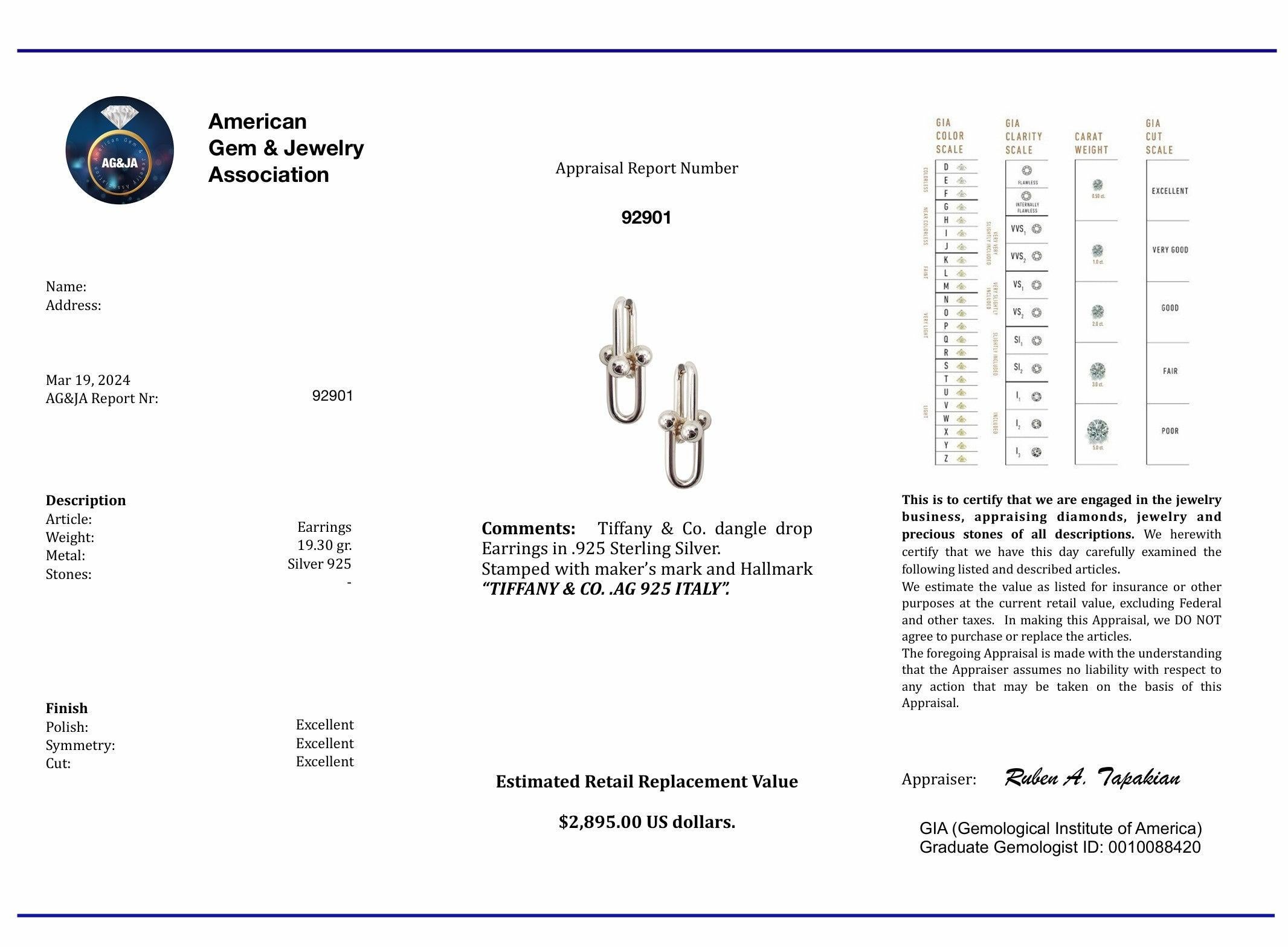 Modernist TIFFANY & CO. Modern Hardware Dangles Drops Earrings In .925 Sterling Silver