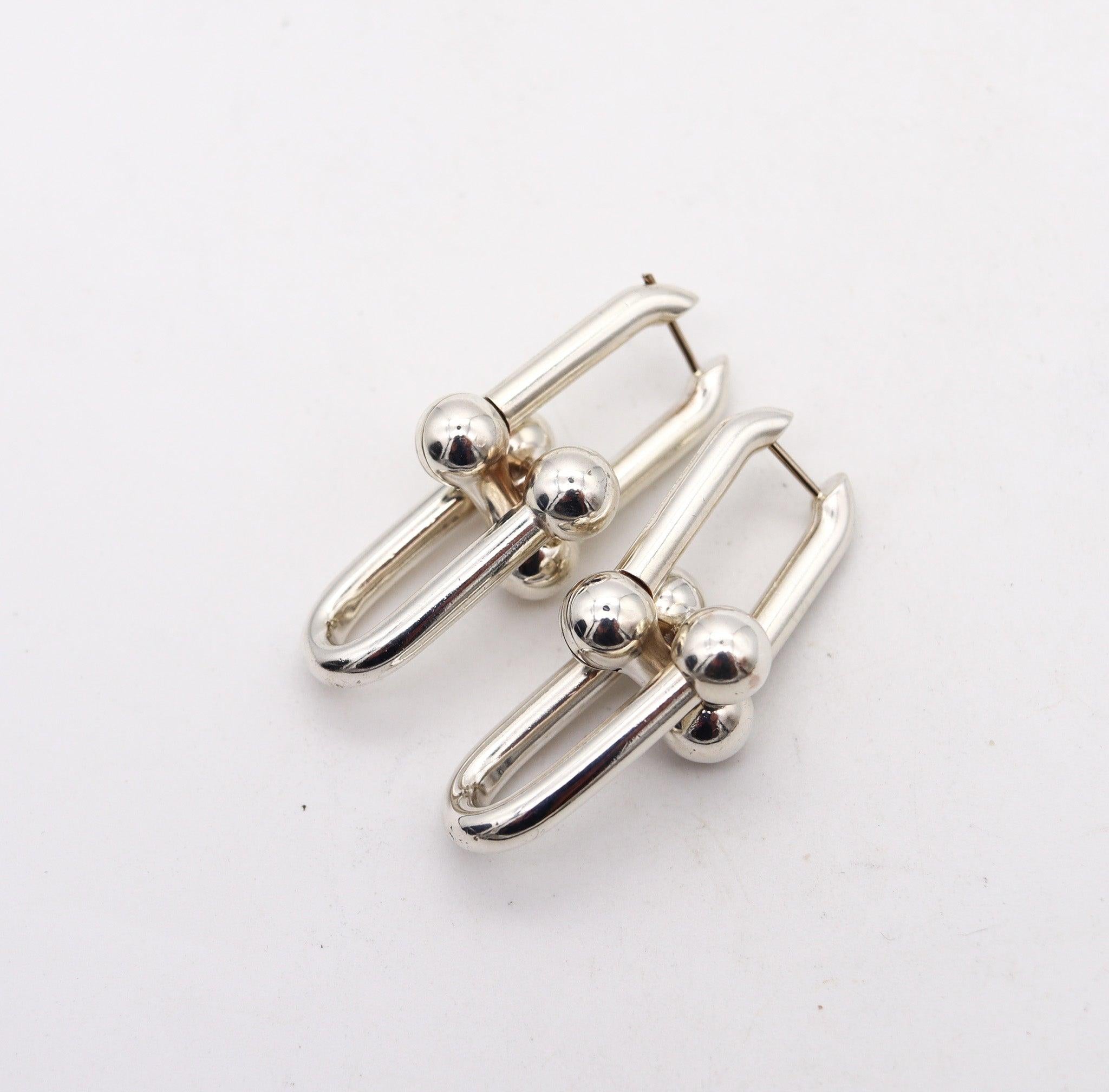 TIFFANY & CO. Modern Hardware Dangles Drops Earrings In .925 Sterling Silver 1