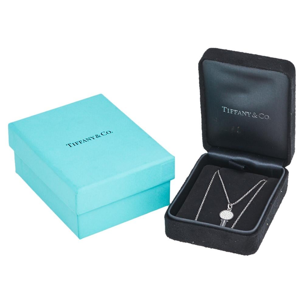 Women's Tiffany & Co. Modern Key Round Key Diamond 18k White Gold Pendant Necklace