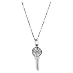 Tiffany & Co. Modern Key Round Key Diamond 18k White Gold Pendant Necklace