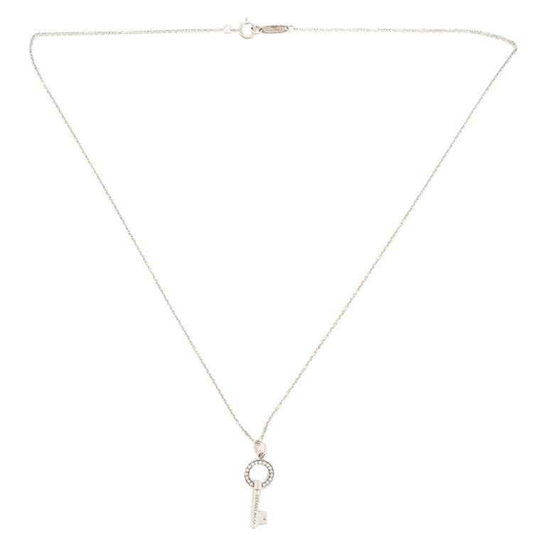 Tiffany & Co. Modern Open Round Key Pendant Necklace 18 Karat White Gold with