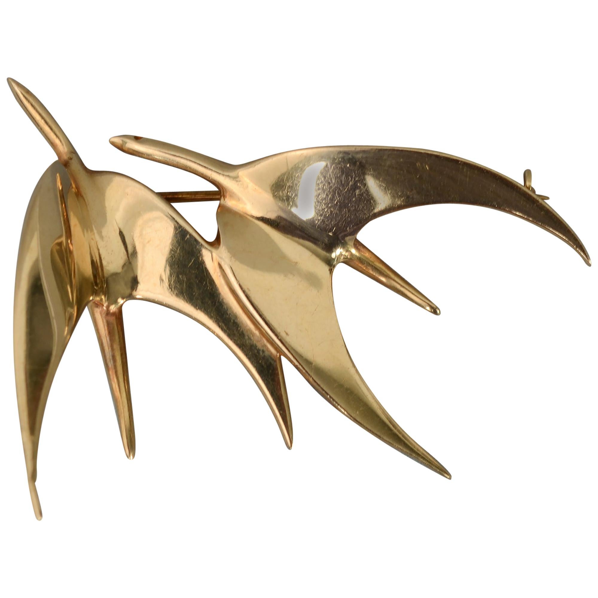 Tiffany & Co. Modernist Gold Birds in Flight Brooch