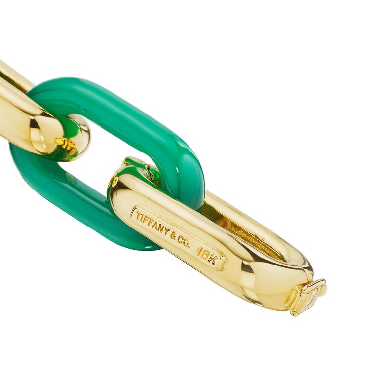 Oval Cut Tiffany & Co. Modernist Gold Chrysoprase Link Bracelet For Sale