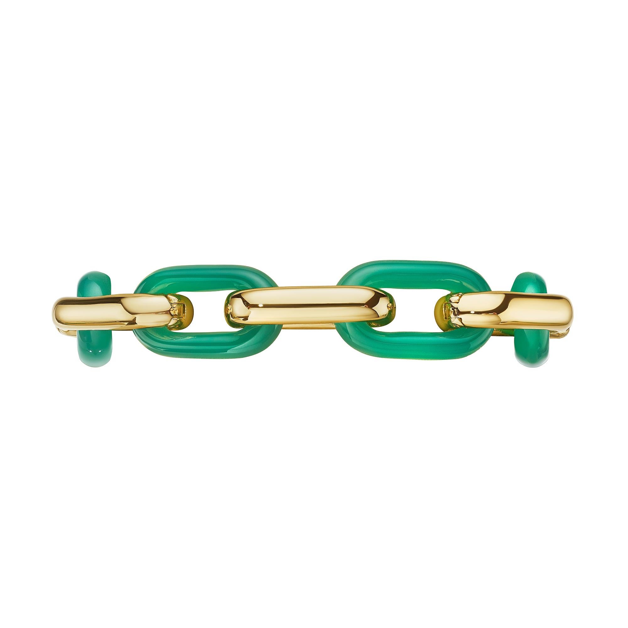 Tiffany & Co. Modernist Gold Chrysoprase Link Bracelet In Excellent Condition In Greenwich, CT