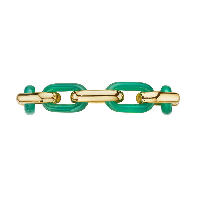 Tiffany & Co. Modernist Gold Chrysoprase Link Bracelet In Excellent Condition For Sale In Greenwich, CT