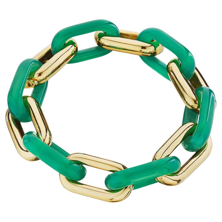 Tiffany & Co. Modernist Gold Chrysoprase Link Bracelet For Sale