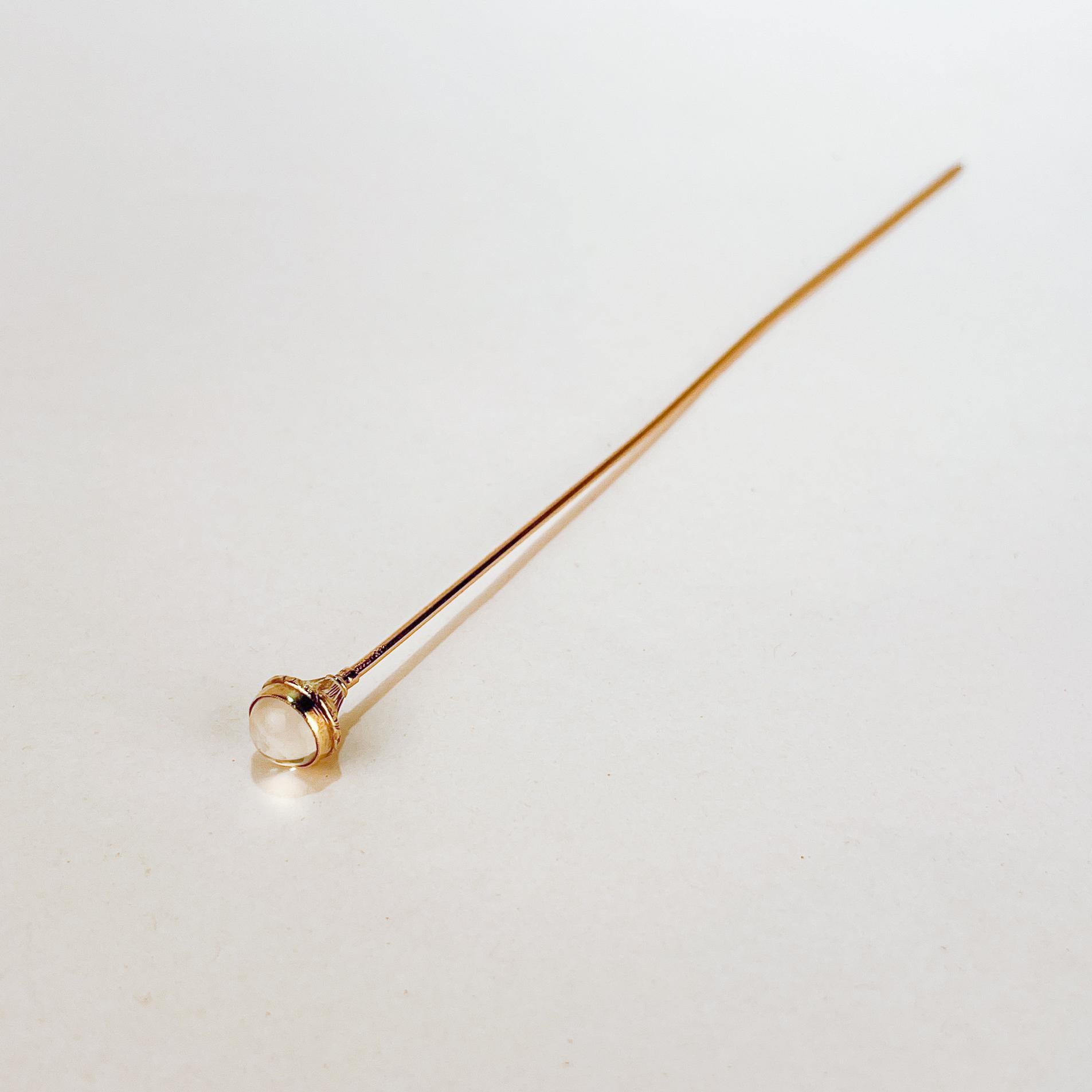 Round Cut Tiffany & Co. Moonstone & 14 Karat Gold Hat Pin For Sale