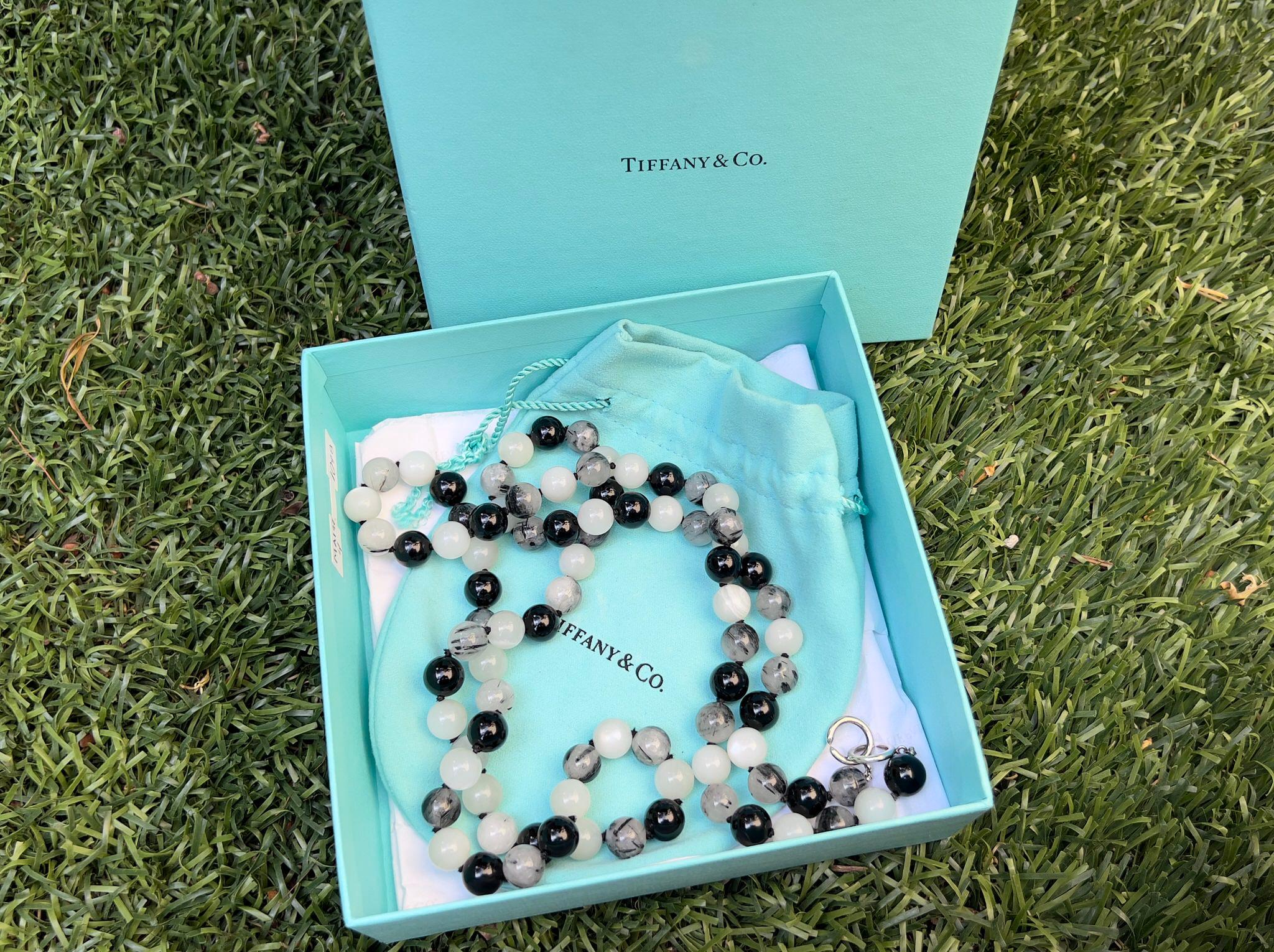 Tiffany & Co Moonstone Onyx Quartz Necklace Paloma Picasso Original Box & Pouch 6