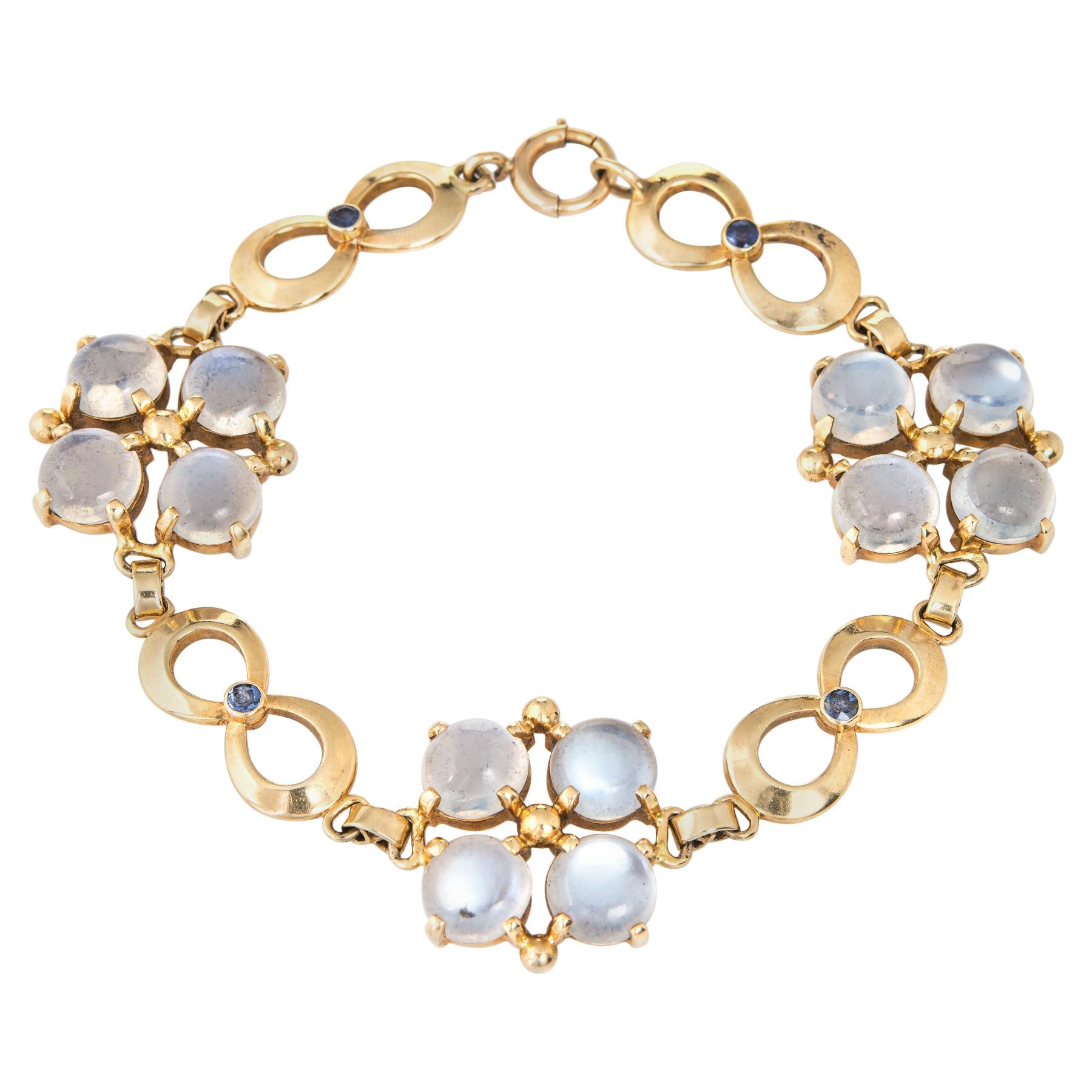 Tiffany & Co. Moonstone Sapphire Bracelet Retro Vintage 14 Karat Gold Signed