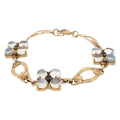 Tiffany & Co. Moonstone Sapphire Flower Bracelet 14K Yellow Gold Retro