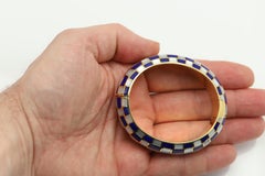 Tiffany & Co Mosaic Style Inlay Lapis Mother of Pearl Bangle Bracelet 18k Gold