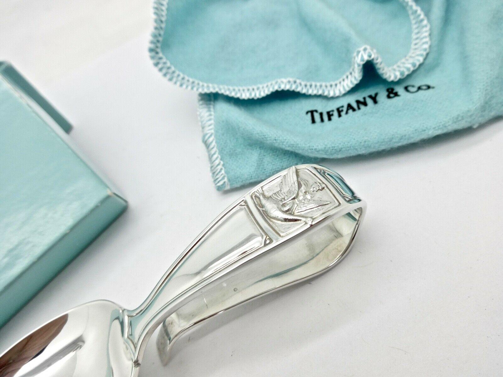 Modern Tiffany & Co. Mother Goose Sterling Silver Curved Handle Baby Spoon Box Estate