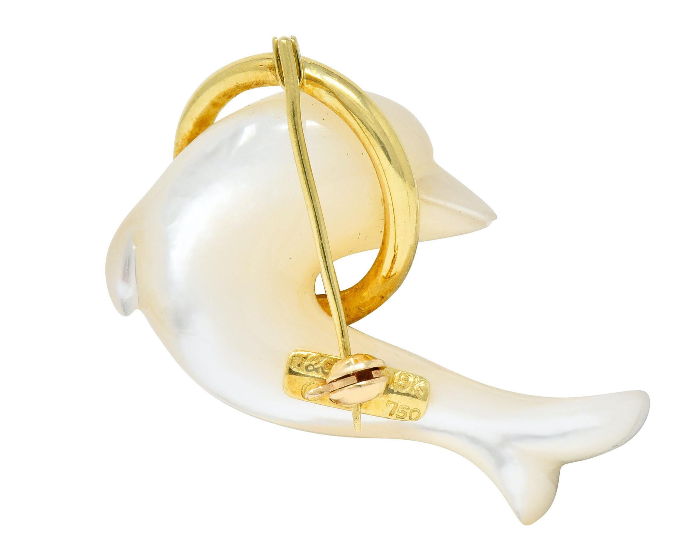 Contemporary Tiffany & Co. Mother of Pearl 18 Karat Gold Dolphin Brooch