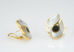 Tiffany & Co. Mother of Pearl and Onyx Feather Motif Earrings