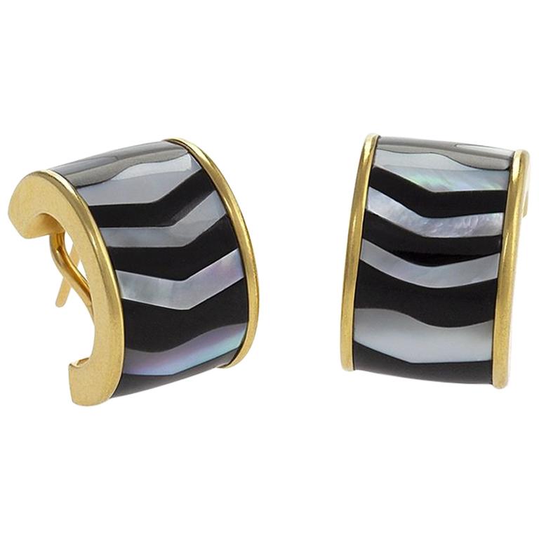 Tiffany 
Co. Mother-of-Pearl Black Jade and Gold Hoop Earrings