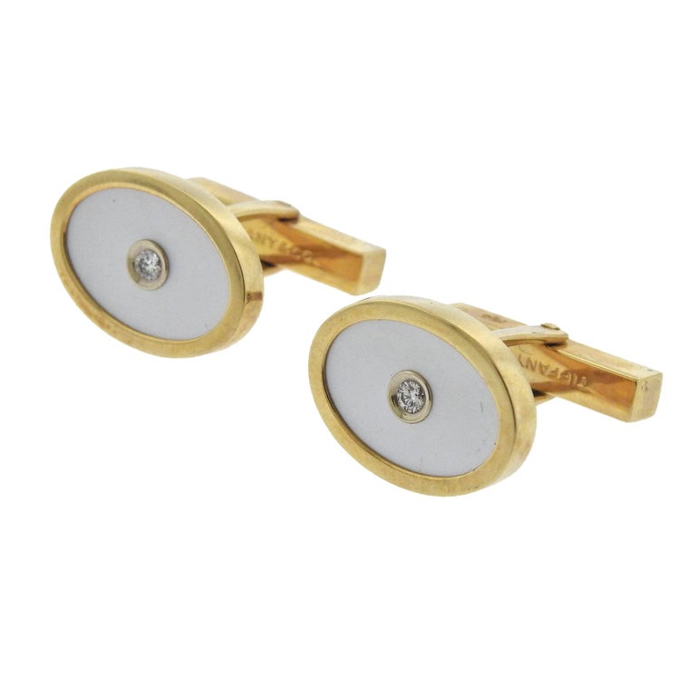 Tiffany and Co. Mother-of-Pearl Diamond Gold Cufflinks at 1stDibs ...