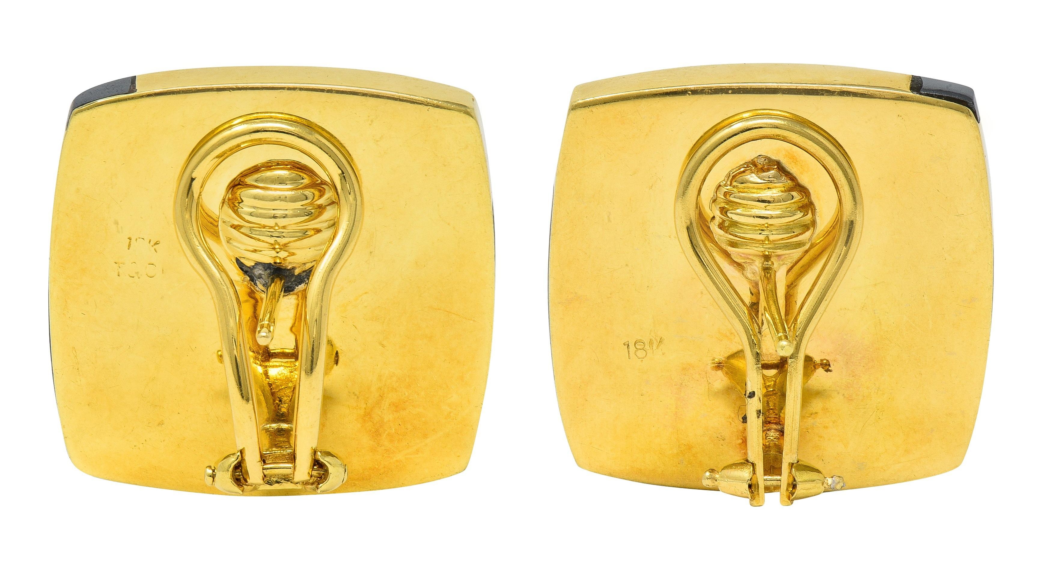 Tiffany & Co. Perlmutt Hämatit 18K Gold Vintage Cushion Inlay Ohrringe (Gemischter Schliff) im Angebot