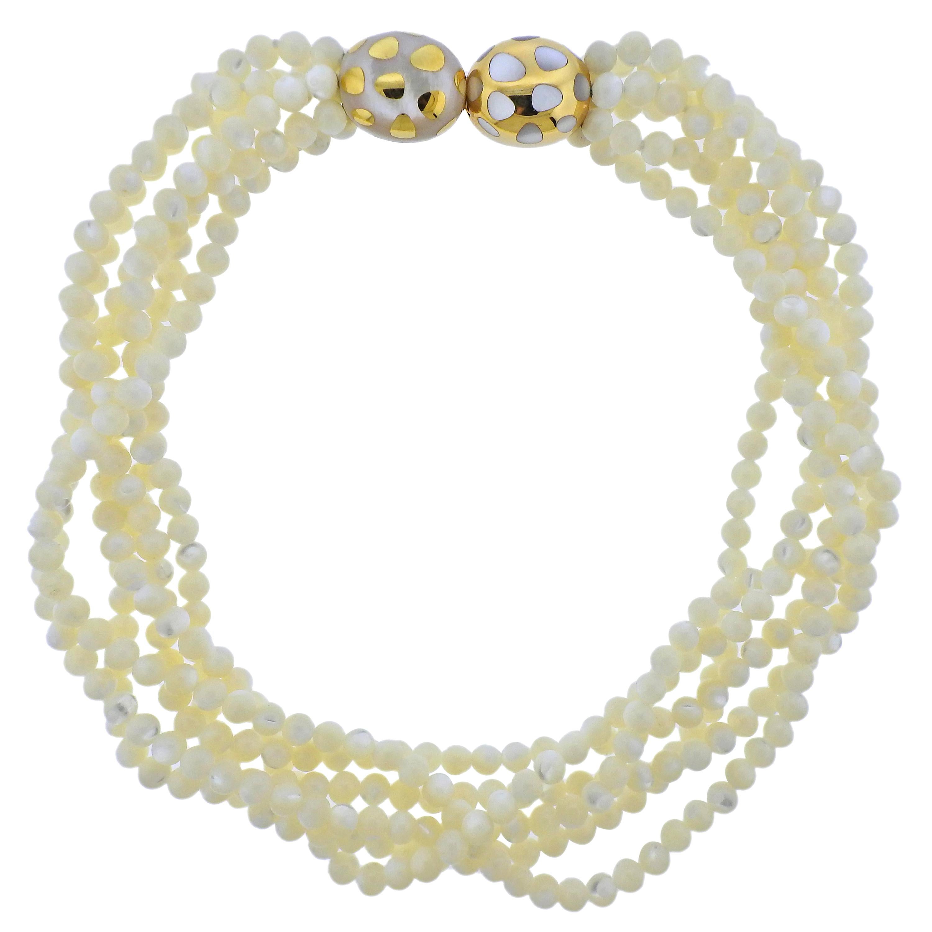 Tiffany & Co. Mother of Pearl Inlay Gold Positive Negative Torsade Necklace For Sale