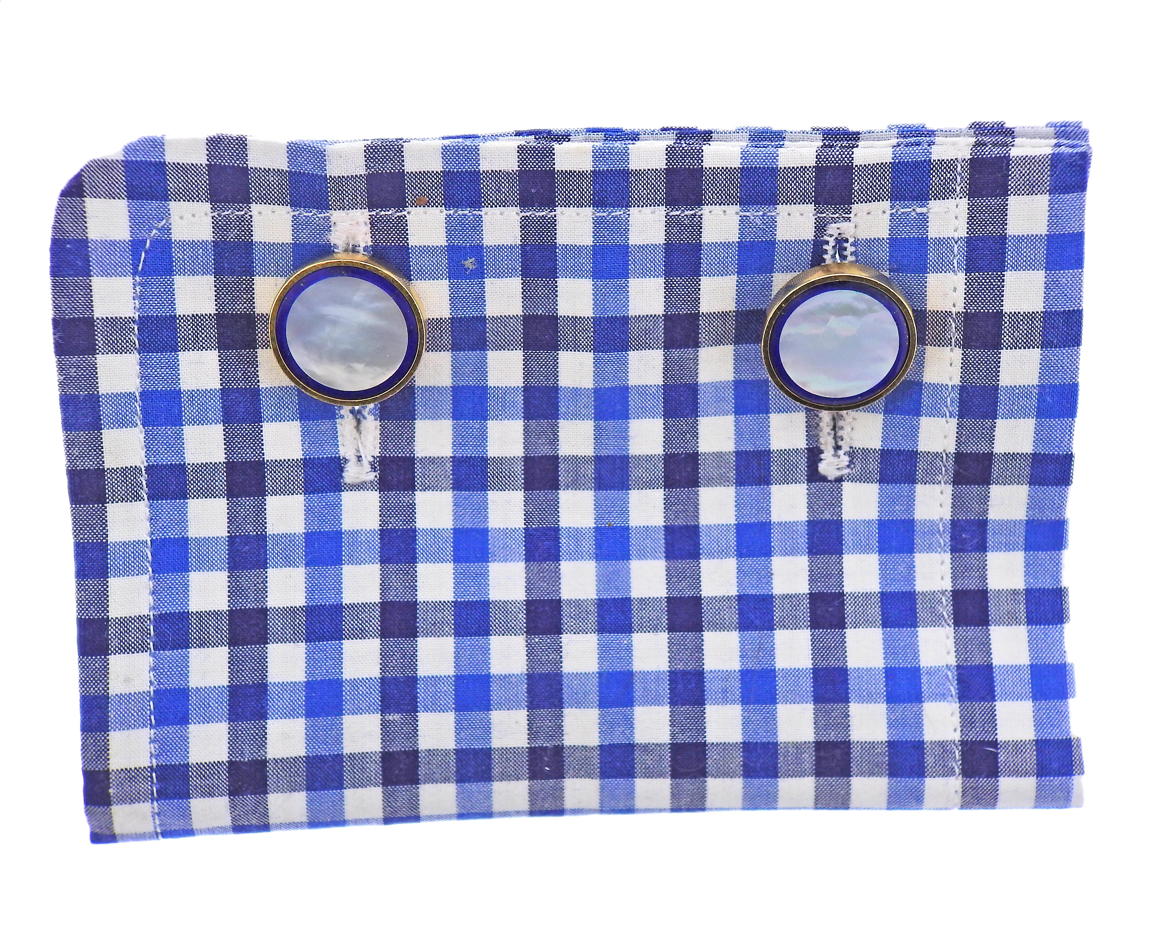 Tiffany & Co. Mother of Pearl Lapis Gold Cufflinks 2