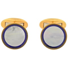 Tiffany & Co. Mother of Pearl Lapis Gold Cufflinks