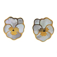 Tiffany & Co Mother of Pearl Onyx Inlay Gold Flower Earrings