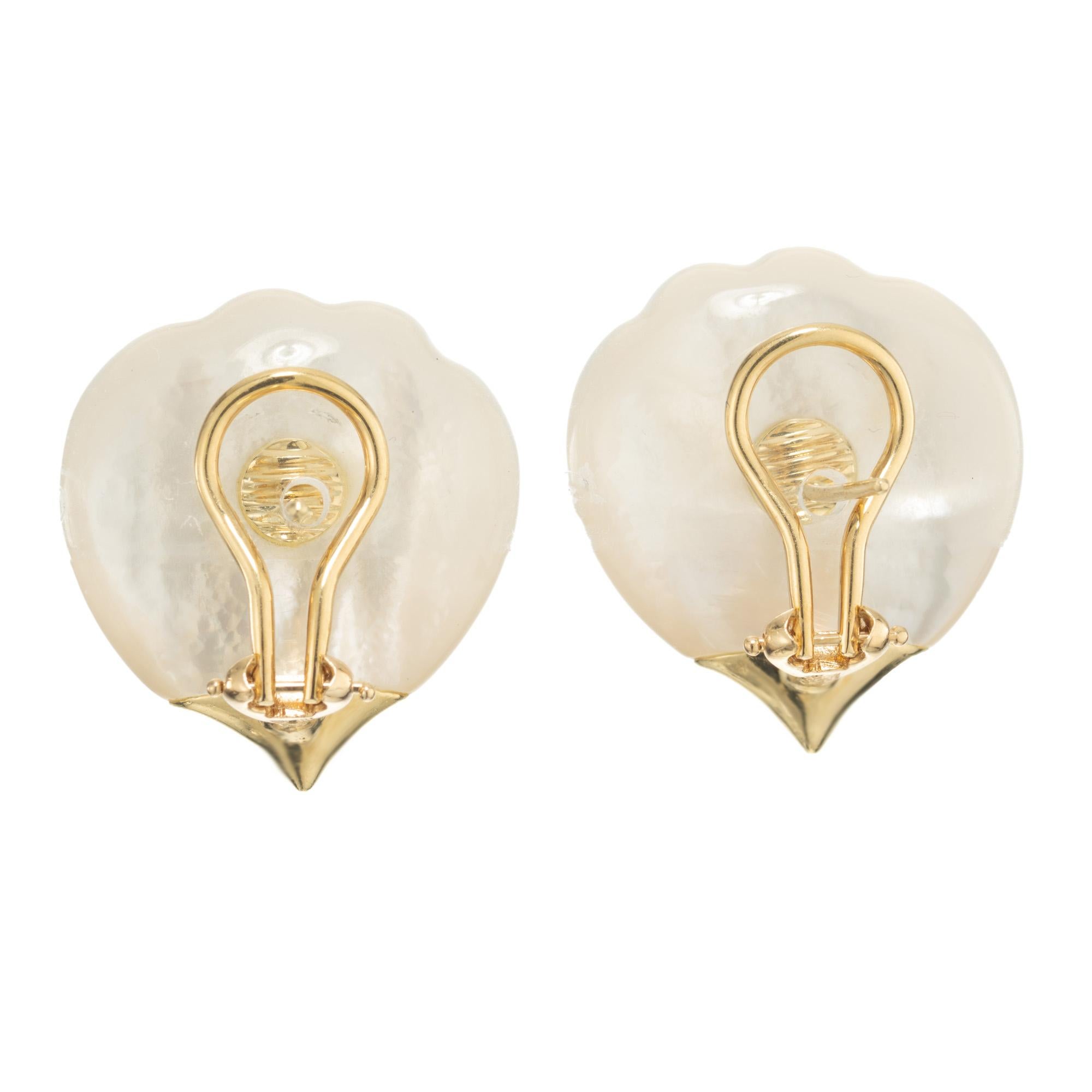 Rough Cut Tiffany & Co Mother of Pearl Yellow Gold Clip Post Earrings