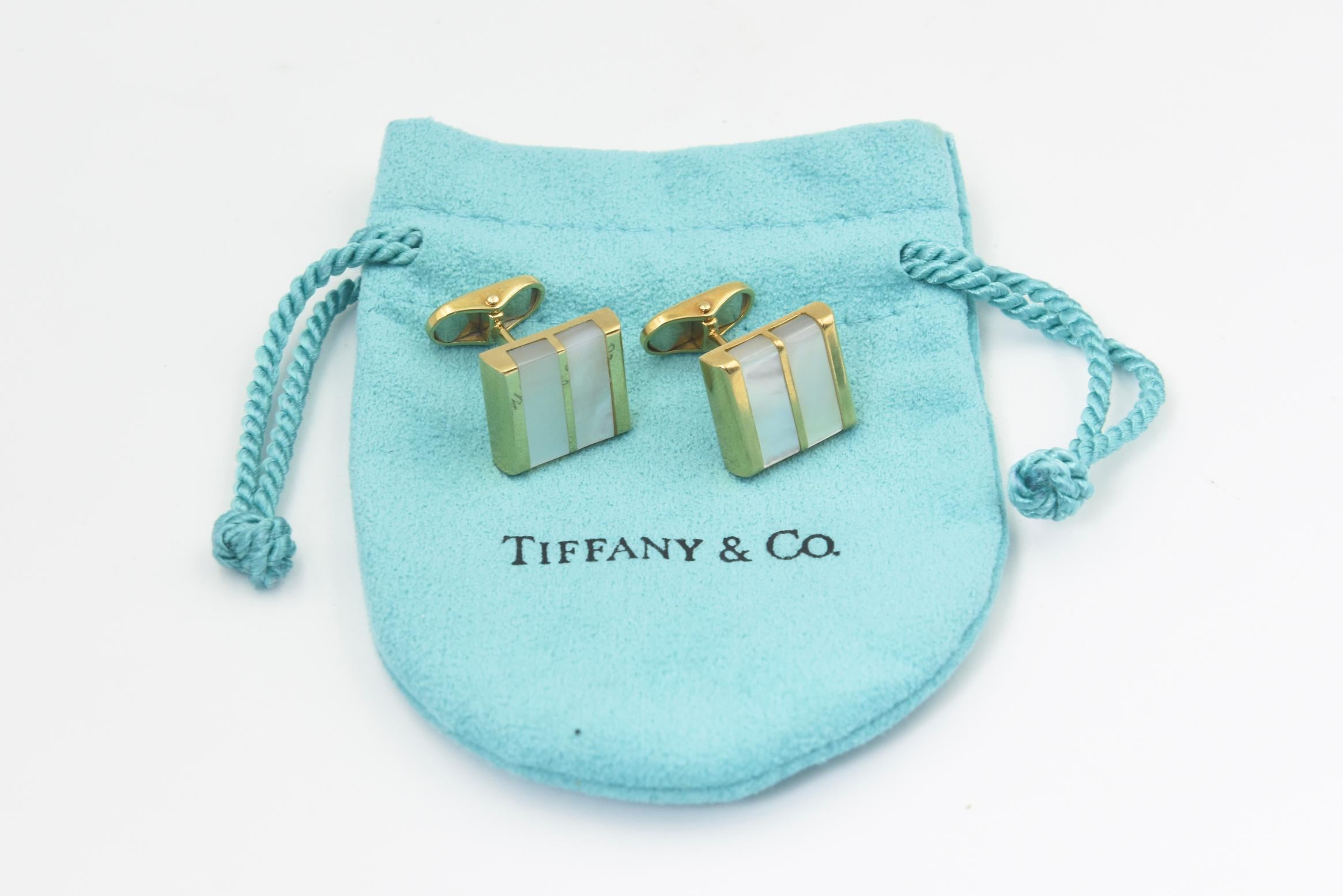 Tiffany & Co. Mother of Pearl Yellow Gold Square Cufflinks For Sale 7
