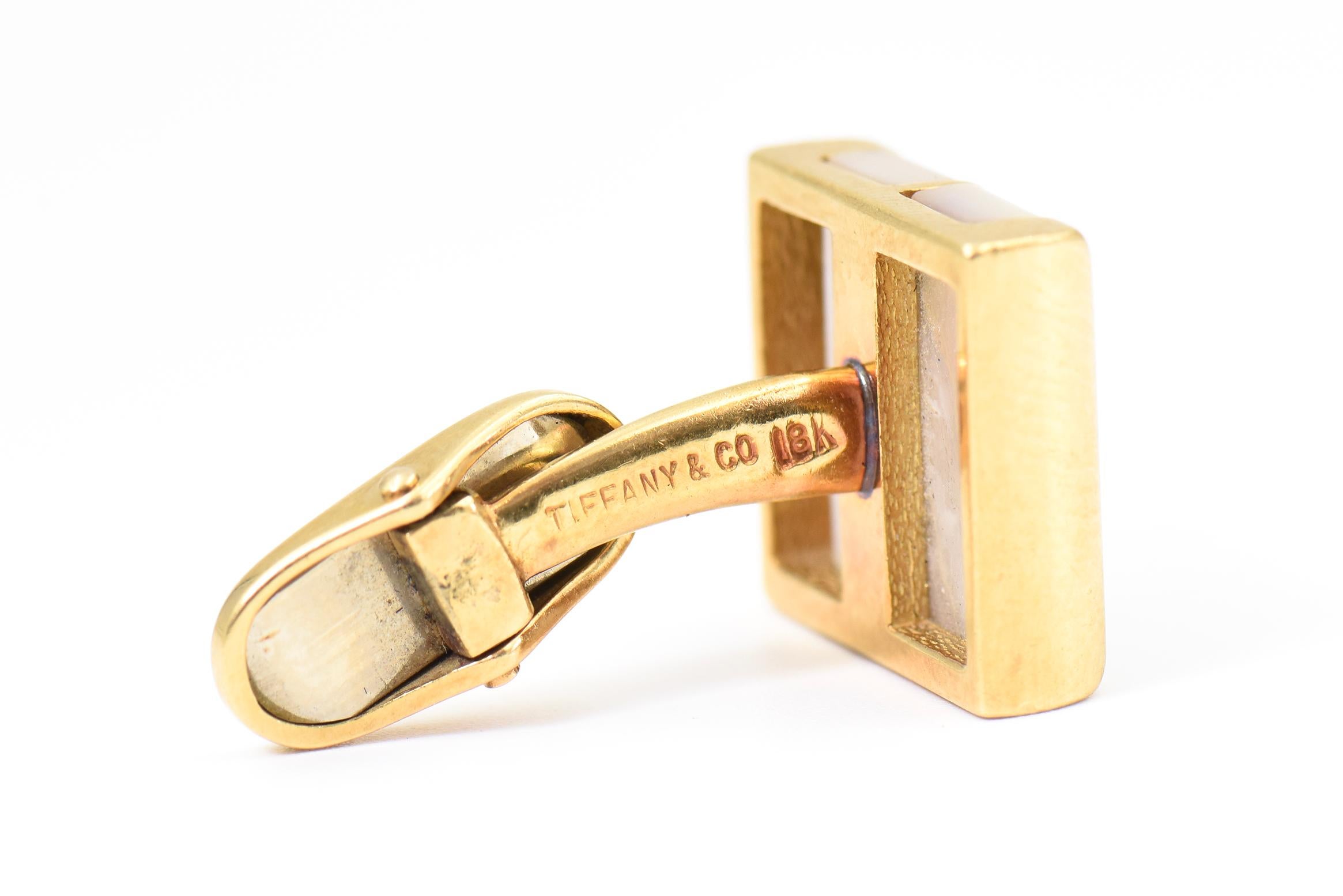 Tiffany & Co. Mother of Pearl Yellow Gold Square Cufflinks For Sale 8