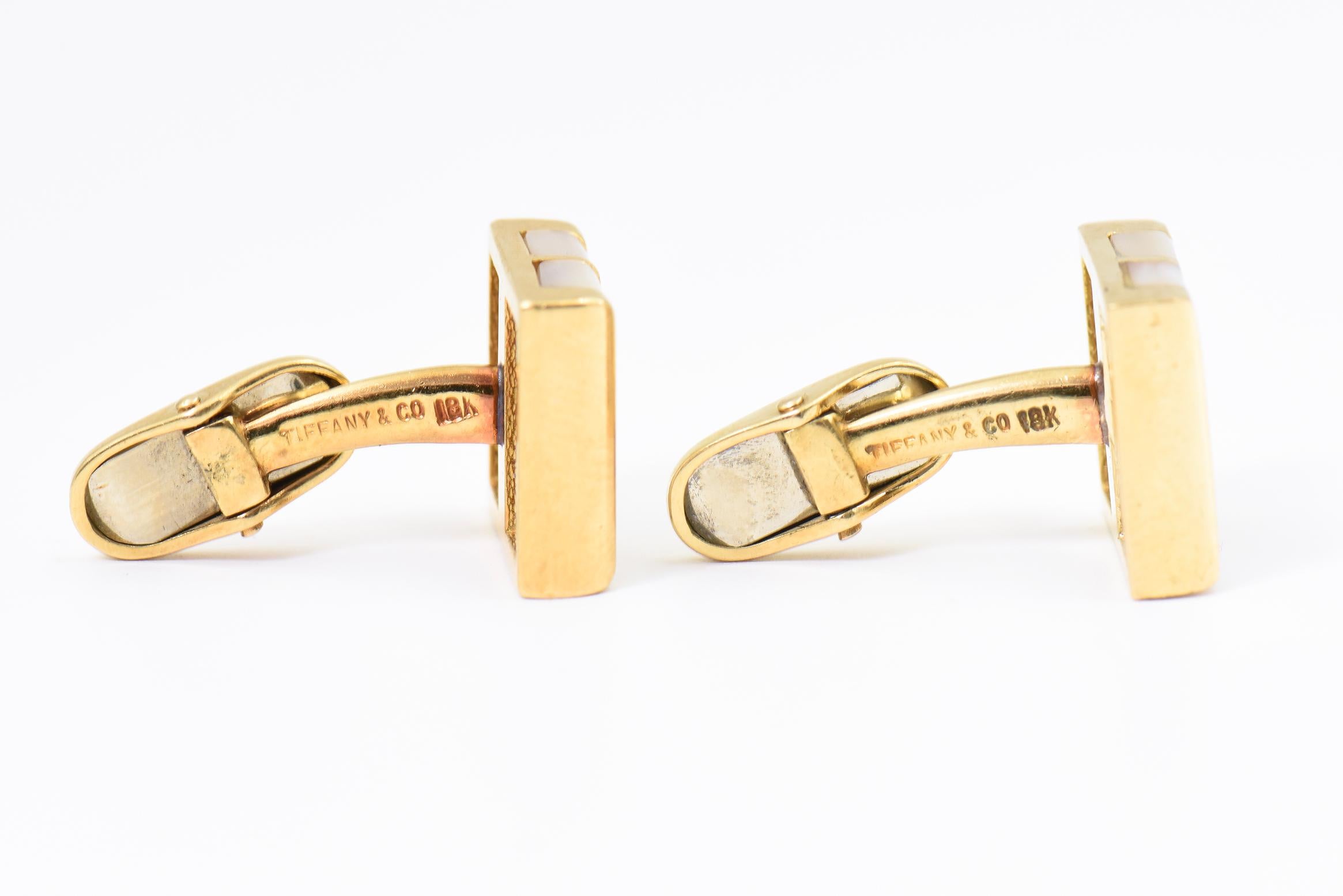 Tiffany & Co. Mother of Pearl Yellow Gold Square Cufflinks For Sale 9