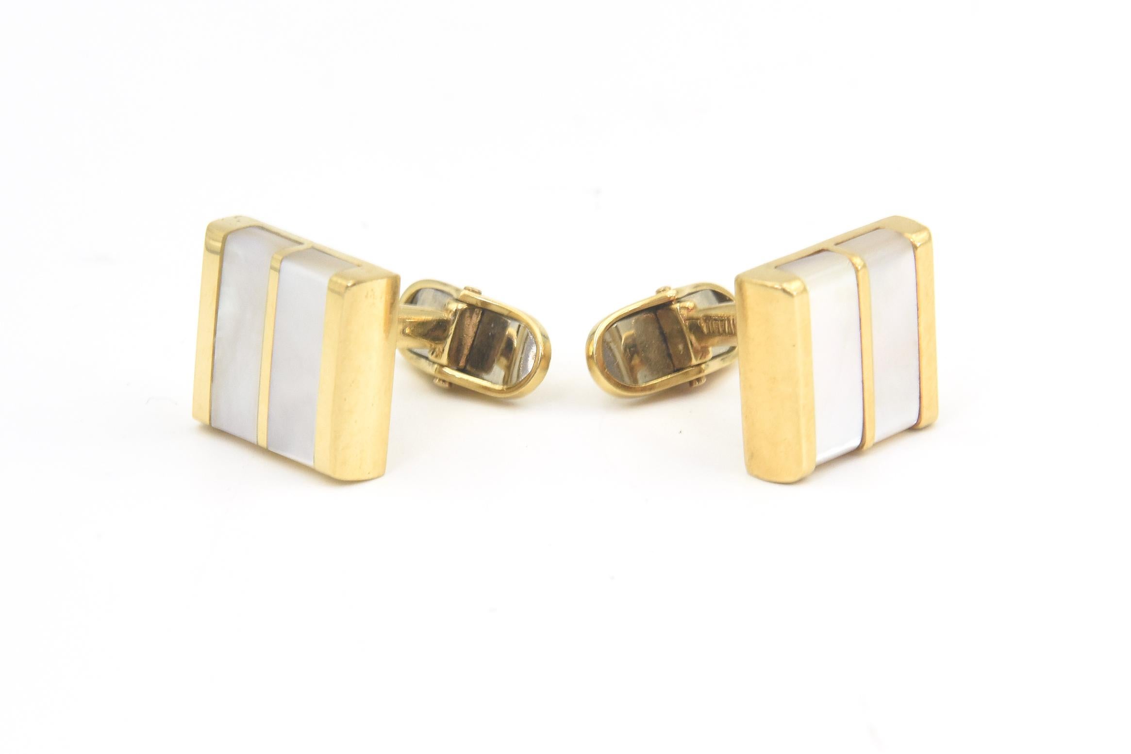 Women's or Men's Tiffany & Co. Mother of Pearl Yellow Gold Square Cufflinks For Sale