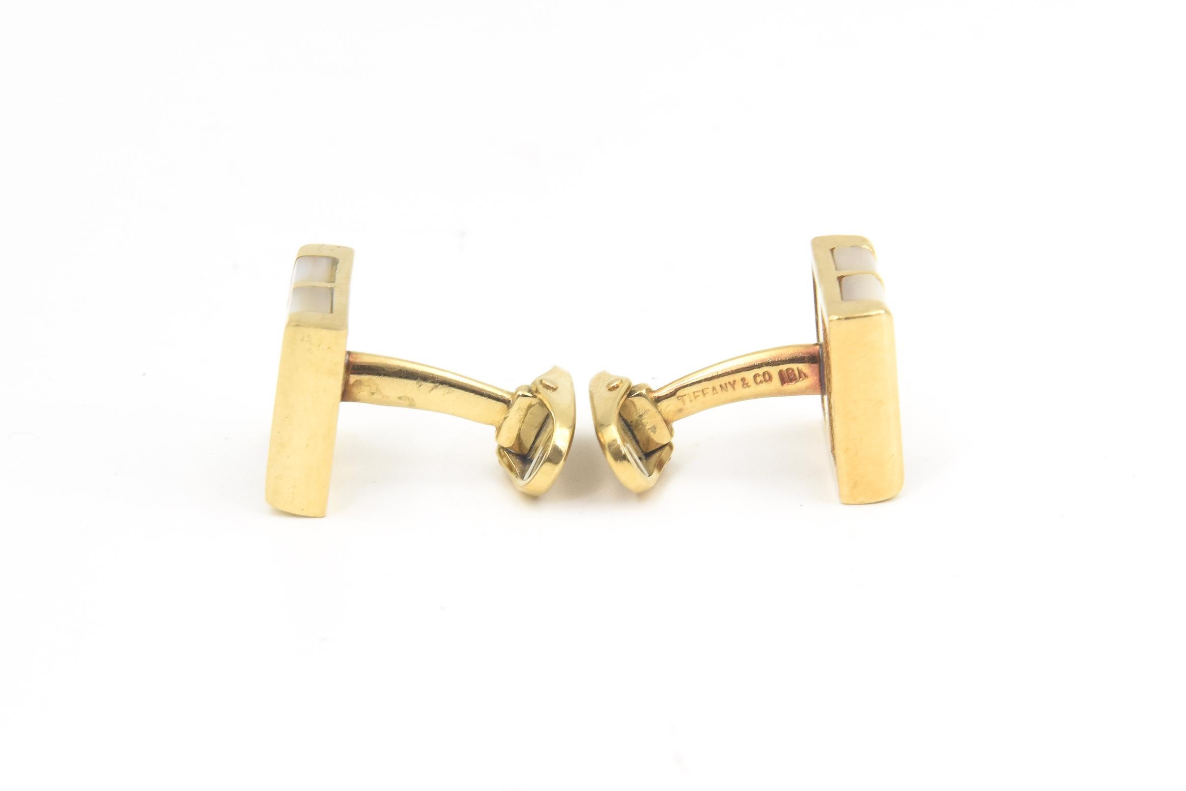 Tiffany & Co. Mother of Pearl Yellow Gold Square Cufflinks For Sale 2